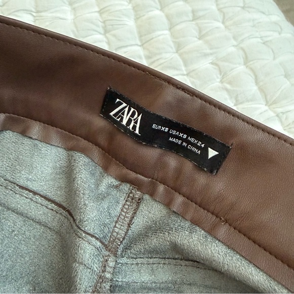 Zara Chocolate Faux Leather Pants Xsmall - Picture 2 of 4